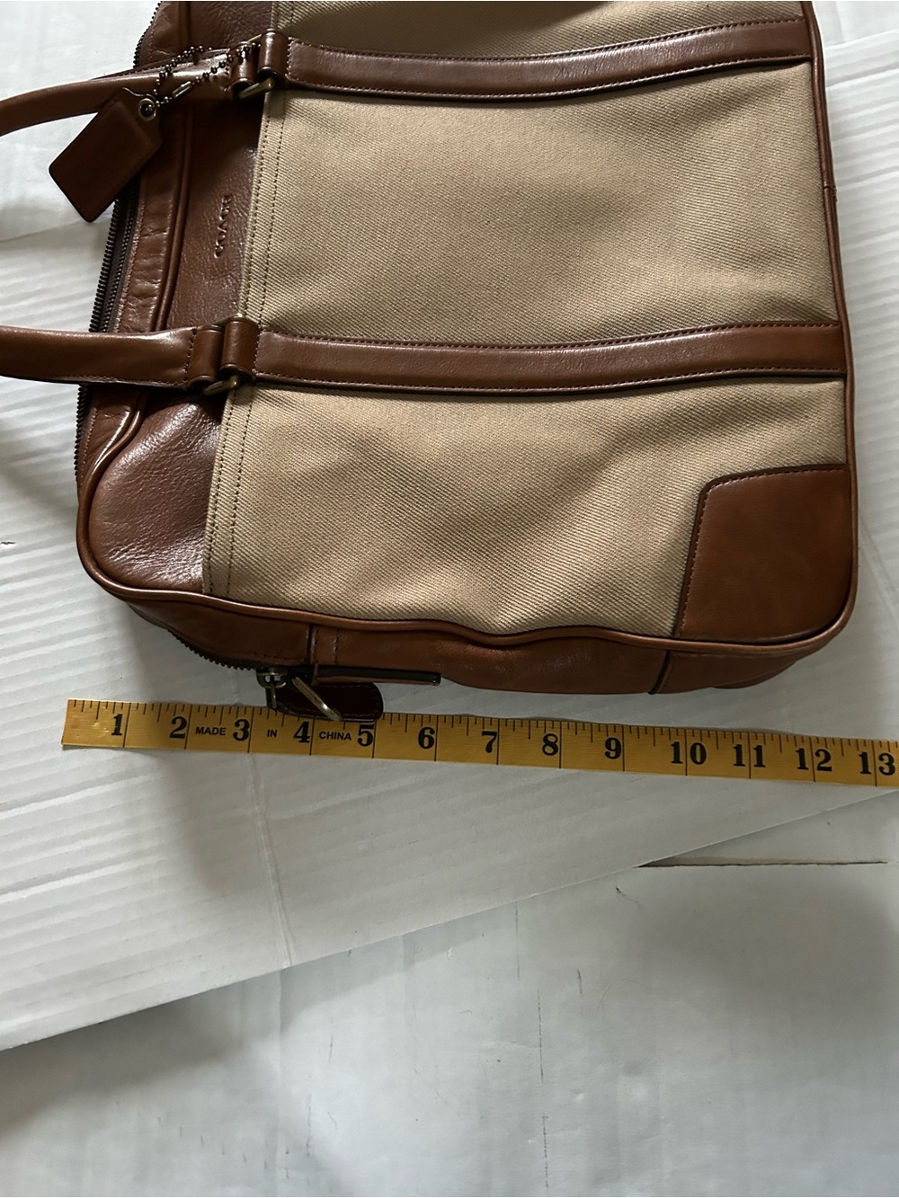 Coach Men’s Bleecker Archival Twill & Leather Briefcase in Tan and Brown 71300 - Picture 10 of 11